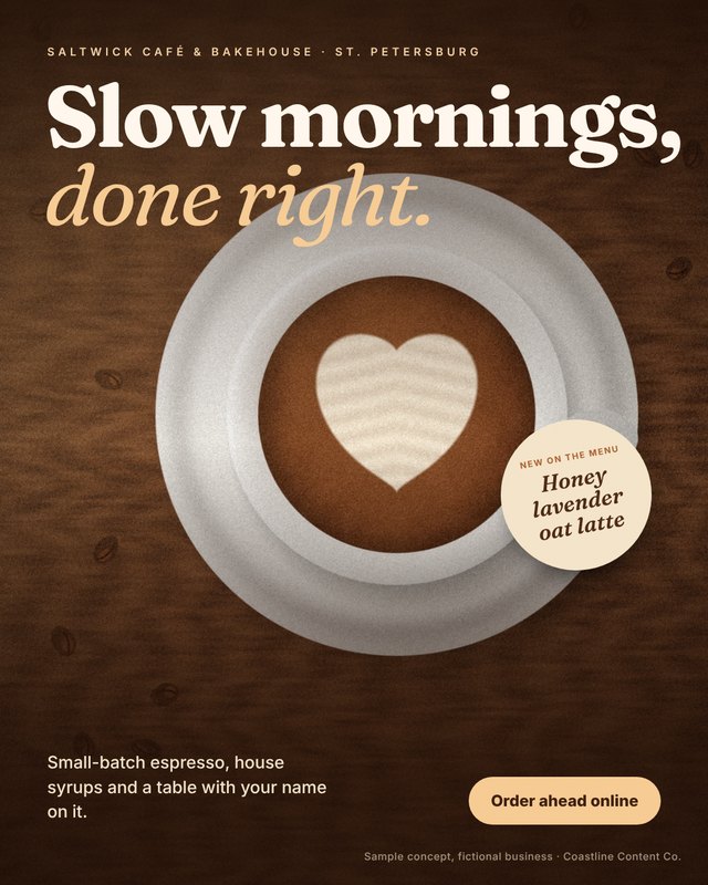 Sample social media post concept for Saltwick Café & Bakehouse (fictional business)